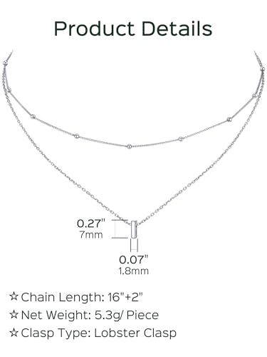 ChicSilver Layered Initial Necklace for Women, 925 Sterling Silver Personalized Letter A-Z Pendant Necklaces, Hypoallergenic Silver Choker with Adjustable 16" Rolo Chain, Dainty Birthday jewelry - style: I