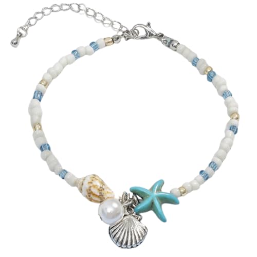 Shell Starfish Bracelet Seahorse Conch Starfish Sea Shell Pearls Charm Stone Bracelet Statement Bohemian Sea Themed Beach Jewelry for Women - color: Blue A