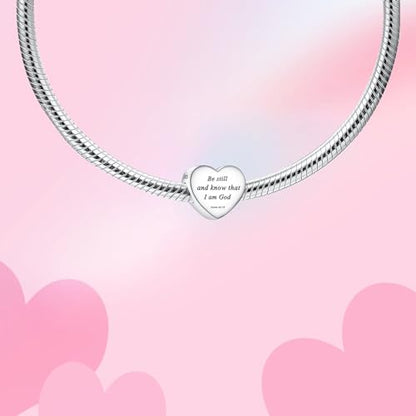 Bible Family Mom Wife Love Heart Dangle Charm 925 Sterling Silver Charms fits Bracelets and Necklace Pendant Bead Charms Jewelry Present for Women Family Friends - style: Bible - Be still and know that I am God charm