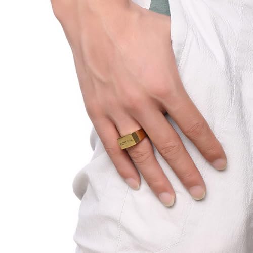 MYNENEY Stainless Steel Square Shape Signet for Men Statement Ring - color: 10 * 16mm Custom-Gold