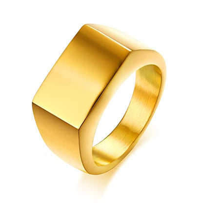 MYNENEY Stainless Steel Square Shape Signet for Men Statement Ring - color: 10x16mm Gold