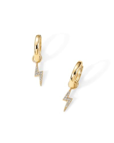 PAVOI 14K Gold Plated S925 Sterling Silver Post Lightweight Drop Dangle Huggie Hoop Earrings for Women | Star, Lock, Pearl, Cross, Lightening, Coin | Dainty Earrings - style: Lightning