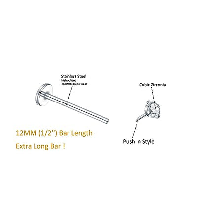 Oveta Threadless Push in Lip Rings 16G/18G/20G Labret Jewelry CZ Lip Studs Stainless Steel Cartilage Earrings for Women Monroe Medusa Piercing Jewelry 6/7/8/10/12mm Bar Length - color: Silver, size: 20G*12mm bar*1.5/2/2.5/3mm cz