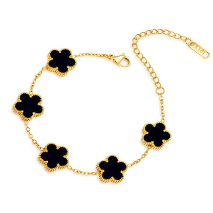 FLY FEI 18K Gold-Plated Four Leaf Clover Bracelet for Women,Adjustable lucky Bracelet Set Jewelry Gift-Hypoallergenic Charm for Birthdays, Wellness & Daily Wear - color: style01-Black