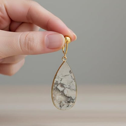 Aloha Earrings Non Pierced Gold Tone Clip On Natural Stone Teardrop Dangling Earrings - style: White Turquoise
