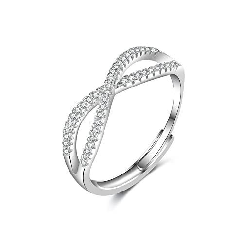 OOOPEL Sterling Silver Adjustable Ring S925 Silver Rings for Women Cubic Zirconia Twist Love Knot Dainty Ring Silver Minimalist Open Finger Rings Silver Thumb Sterling Silver Ring - color: figure eight ring