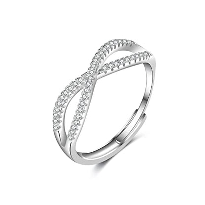 OOOPEL Sterling Silver Adjustable Ring S925 Silver Rings for Women Cubic Zirconia Twist Love Knot Dainty Ring Silver Minimalist Open Finger Rings Silver Thumb Sterling Silver Ring - color: figure eight ring