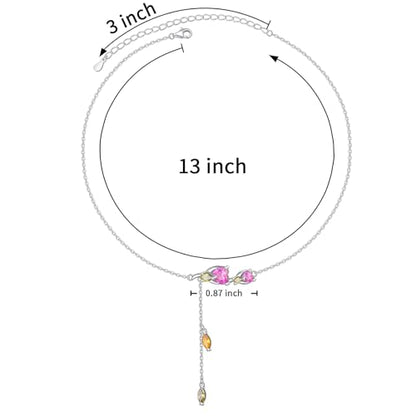 Ladytree S925 Sterling Silver Dainty Simple Choker Necklace,Rolo Chain,Adjustable 13 inches to 16 inches - style: 15_Rose Choker