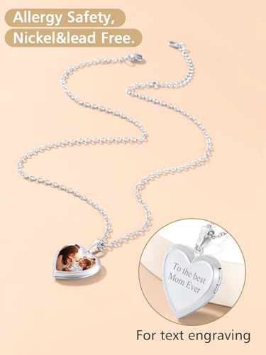 FindChic Locket Necklace for Women Custom Photo Memorial Gifts 4 Colors | Silver/Black/Rose Gold/Gold Plated Personalized for Loved Ones, Birthday Valentine's Day Keepsake - style: 16. Small Heart-Silver