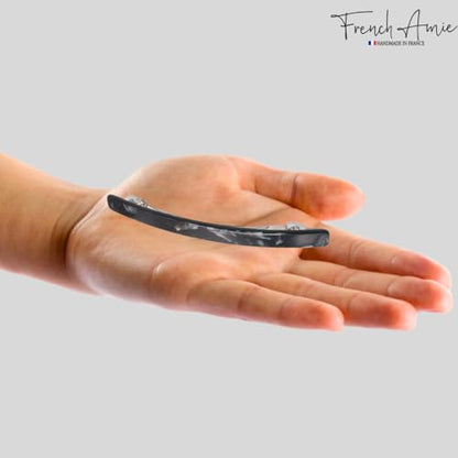 French Amie Long and Thin Black Nycra Large 4 Inch Hair Clip Barrette | Handmade For Women Girls Teens Adults Everyday Style - color: Black Nycra