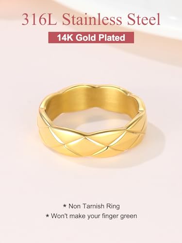 FOCALOOK Crush Bands Ring for Women Yellow Gold Plated 6MM Wide Wedding Promise Stacking Rings, Size 7-12 - color: 01.Gold