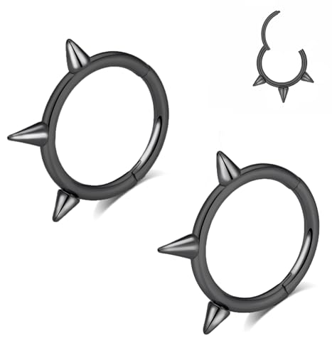 16G 2PCs Spike Clicker Snake Bite Jewelry, Septum Ring, Hoop Lip Rings Snake Bites, Labret Jewelry for Lip Piercing, Cartilage Hoop Earrings, 8mm 10mm 12mm - color: Black-2PCs, size: 16G-12mm