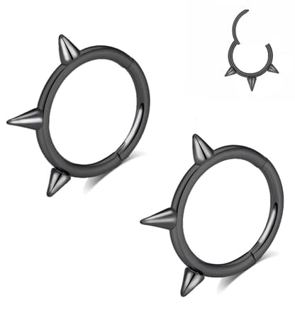 16G 2PCs Spike Clicker Snake Bite Jewelry, Septum Ring, Hoop Lip Rings Snake Bites, Labret Jewelry for Lip Piercing, Cartilage Hoop Earrings, 8mm 10mm 12mm - color: Black-2PCs, size: 16G-12mm
