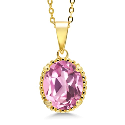 Gem Stone King 11X9MM Oval Gemstone Birthstone Pendant Necklace | 925 Sterling Silver | Solitaire Necklace For Women | With 18 Inch Chain | Fine Jewelry Gifts for Mom Women Wife Her - color: Light Pink Created Sapphire-September