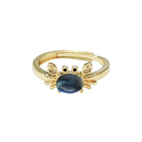 Dtja Crystal Crab Statement Ring for Women Gold Plated Expandable Cute Marine Animal Adjustable Open Wrap Finger Ring Elegant Birthday Holiday Party Jewelry - color: Royal Blue
