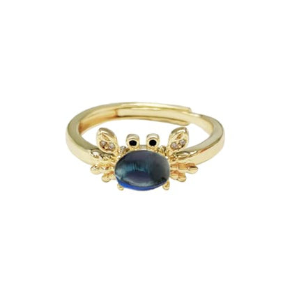 Dtja Crystal Crab Statement Ring for Women Gold Plated Expandable Cute Marine Animal Adjustable Open Wrap Finger Ring Elegant Birthday Holiday Party Jewelry - color: Royal Blue