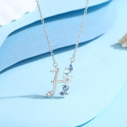 VIKI LYNN Initial Necklace for Women 925 Sterling Silver Initial A to Z Letter Pendant Necklace with Blue Flower Cubic Zirconia Birthday Engagement Gift for Women,Mom, Couple - style: Letter H