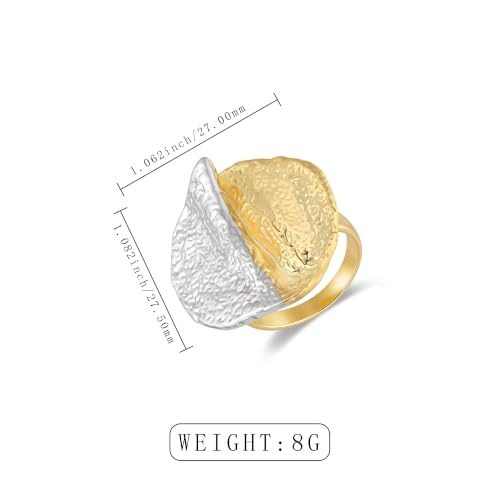 Gold and Silver Statement Ring for Women, Chunky Hammered Mixed Metal Ring, Two Tone Irregular Oval Fashion Ring, Minimalist Bold Jewelry Gift