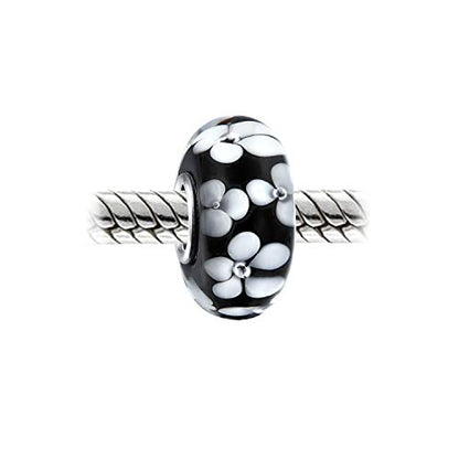 Bling Jewelry .925 Sterling Silver Murano Glass Floral Blue Green Pink Red Black White Flower Spacer Charm Bead For Women Teen for Bracelet - color: Black Set