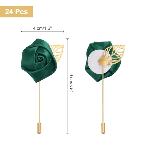 uxcell 24pcs Dark Green Rose Boutonnieres Flower Pins for Wedding | Buttonholes Pocket Boutonnieres for Wedding Ceremony Anniversary Prom Formal Dinner Party - color: Dark Green
