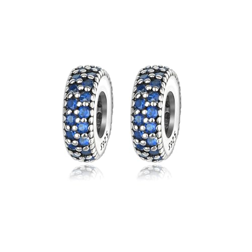 ARTCHARM Clasp Love Safety Chain Charm - Authentic 925 Sterling Silver Heart Beads - Fit European Style Bracelet - color: 2pcs Dark Blue Spacer Stopper