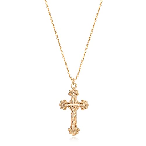 Fettero Cross Necklace for Women Faith Pendant 14K Plated Dainty Chain Necklaes Minimalist Simple Tiny God Lords Prayer Religious Jewelry - style: Crucifix Cross