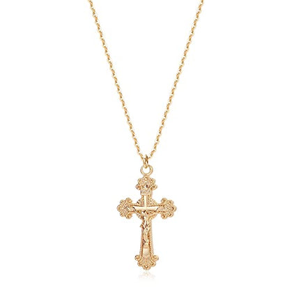 Fettero Cross Necklace for Women Faith Pendant 14K Plated Dainty Chain Necklaes Minimalist Simple Tiny God Lords Prayer Religious Jewelry - style: Crucifix Cross