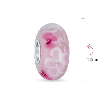 Bling Jewelry .925 Sterling Silver Murano Glass Floral Blue Green Pink Red Black White Flower Spacer Charm Bead For Women Teen for Bracelet - color: Pink Set