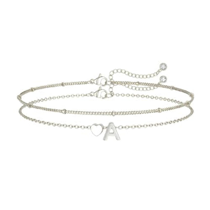 Gold Initial Bracelets for Women Trendy, Dainty Layered 14K Gold Plated Heart Letter Charm Bracelets, letter beads for name bracelets Jewelry Gifts - color: Silver-A