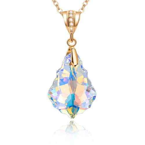 EVEVIC Teardrop Austrian Crystal Charm Pendant Necklace for Women | 14K Gold Plated,Adjustable Chain Fit,Elegant Teardrop Crystal,Gift Box Included,Perfect for Daily Wear and Special Events - color: Aurora Borealis