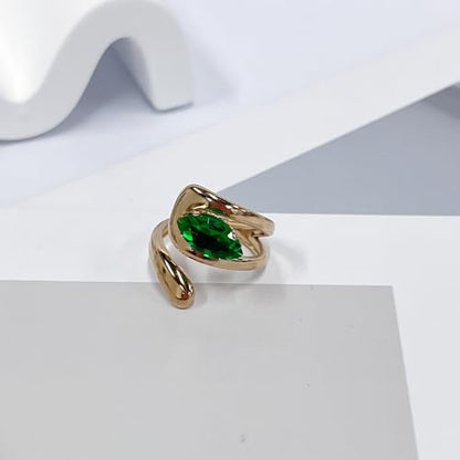 OIDIMS Elegant CZ Wrap Open Ring for Women Sparkly Cubic Zirconia Adjustable Stacking Rings Trendy Wedding Band 18K Gold-Tone Plated Stainless Steel Comfort Fit Knuckle Fashion Jewelry - color: Green