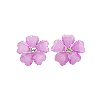 Silver Plated or Gold Plated Opal Flower Shape Clip on Earrings Non Piercing for Women - color: Purple