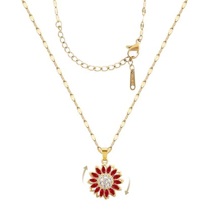 Sunflower Fidget Necklace for Women Gold Moon Necklace Rotating Heart Necklaces Spinning Crystal Flower Anxiety Necklaces Crescent Moons Jewelry Accessories - color: Gold Red