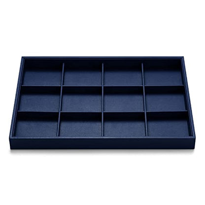 Oirlv Stackable Premium Leather Jewelry Trays 12 Grid Jewelry Drawer Organizer Trays Bracelet Earrings Watches Showcase Display Organizer | 12 Divided Compartments,Stackable Storage,Drawer-Friendly Design,Watch and Bracelet Organization,13.8×9.5Inch - col