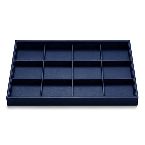 Oirlv Stackable Premium Leather Jewelry Trays 12 Grid Jewelry Drawer Organizer Trays Bracelet Earrings Watches Showcase Display Organizer | 12 Divided Compartments,Stackable Storage,Drawer-Friendly Design,Watch and Bracelet Organization,13.8×9.5Inch - col