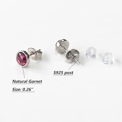Garnet Earrings, 925 Sterling Silver Stud Earrings Hypoallergenic, January Birthstone Jewelry for Women