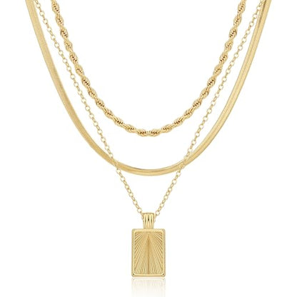 Layered Necklaces for Women 14K Gold Plated Stack Circle Pendant Trendy Long Chain Stackable Handmade Coin Necklace Set Dainty Gold Stacked Jewelry Gifts - color: Gold-7