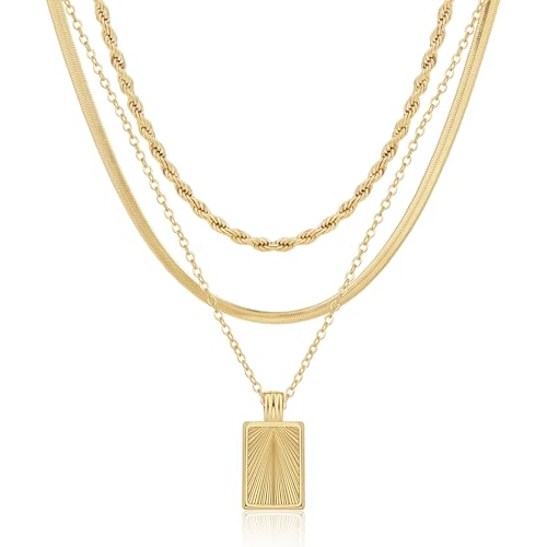 Layered Necklaces for Women 14K Gold Plated Stack Circle Pendant Trendy Long Chain Stackable Handmade Coin Necklace Set Dainty Gold Stacked Jewelry Gifts - color: Gold-7