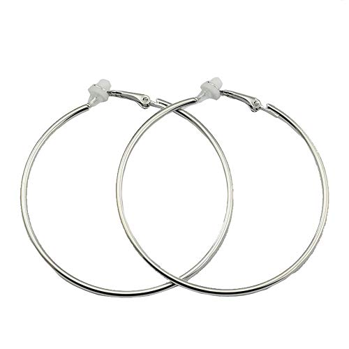 Clip On Big Extra Large Fake Round Hoop Earrings for Women Non Pierced No Piercing Ear Fashion Simple Circle Huggie Hoops Jewelry Gifts - style: 50mm Silver