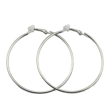 Clip On Big Extra Large Fake Round Hoop Earrings for Women Non Pierced No Piercing Ear Fashion Simple Circle Huggie Hoops Jewelry Gifts - style: 50mm Silver