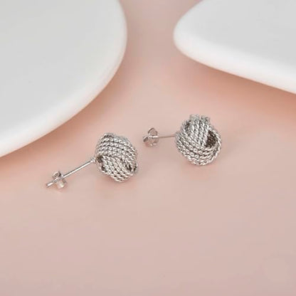 Love Knot Stud Earrings for Women Gold Plated Knot Earrings Geometric Twisted Statement Earrings Trendy Jewelry - color: Silver 11.5mm Twisted Knot