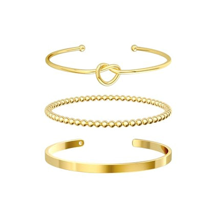 14K Gold Plated Stackable Bangle Bracelets for Women | Dainty Cuff Bracelets, Stackable for Women, Waterproof Bracelet Stack, Gold Jewelry Gifts Trendy Adjustable Accessories - color: 3-layer-G-Gold