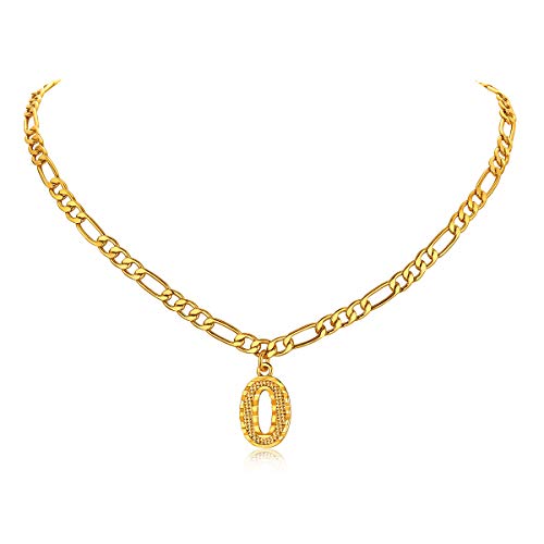 14K Gold Plated Initial Necklaces for Women Men A-Z Letter Necklaces | Figaro Chain, 16"+2" Adjustable Length, with Gift Box - style: O