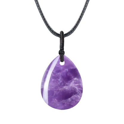 Teardrop Gemstone Necklaces for Women, Healing Crystal Pendant Necklace Birthstone Jewelry for Women - color: Amethyst