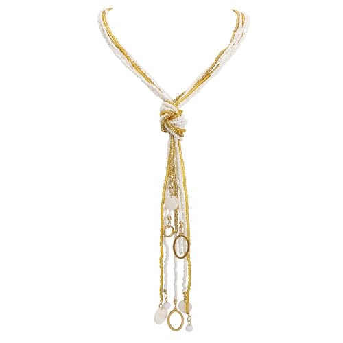 Coiris Long Seed Beaded Multi Strand Necklace,10 Multiple Statement Long Bib Necklace with Tie Knot for Women and Girls Jewelry - color: Natural