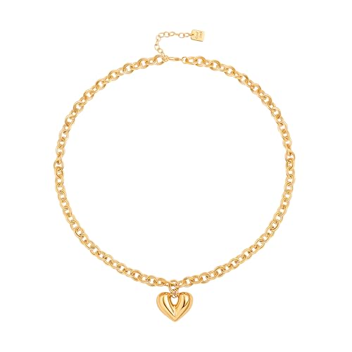 18k Gold Plated Chain Link Necklace for Women, Baroque Pearl/Compass Pendant Necklace - color: 3D Heart