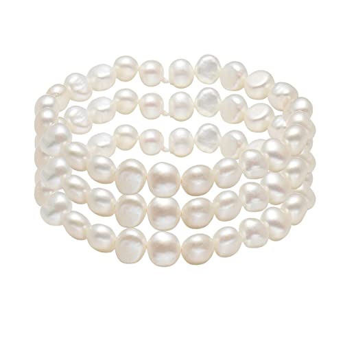 Handmade Women's Pearl Bracelet | Stretchy Beaded 7-8mm Baroque Pearl Bracelet for Ladies and Girls - Pink, Black, White, Grey, Multicolor - color: Set of 3: White