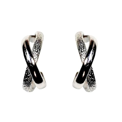 Hoop Invisible Clip On Earrings for Women Not Pierced Gold Small Twisted Hoop Comfortable Silver Large Clip On Earrings - color: Textured Cross Hoop Silver