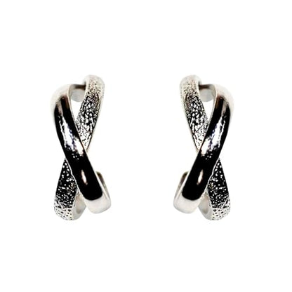 Hoop Invisible Clip On Earrings for Women Not Pierced Gold Small Twisted Hoop Comfortable Silver Large Clip On Earrings - color: Textured Cross Hoop Silver