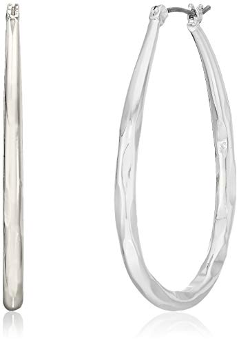 Nine West Women's Hoop Earrings, Classic Fashion Jewelry Accessories for Everyday Wear, Lightweight Statement Earrings for Casual, Office, and Evening Looks - color: Teardrop Textured - Silver